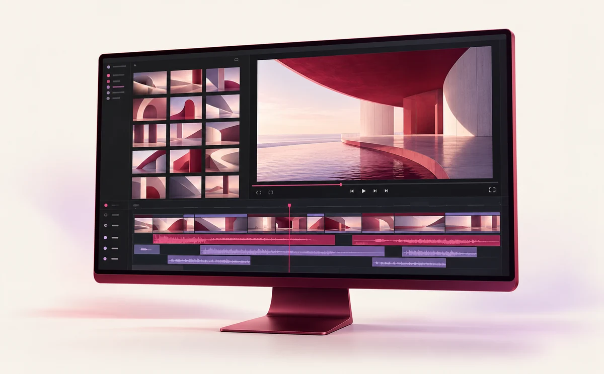 Illustration d’un écran de montage vidéo avec pistes image et son