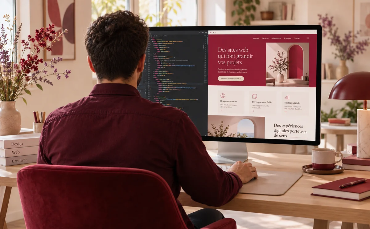 Illustration d’un homme de dos travaillant sur la refonte d’un site web